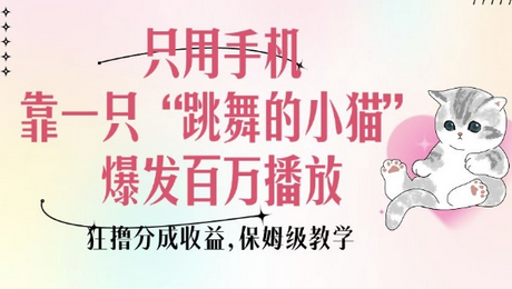 只用手机靠一只“跳舞的小猫”爆发百万播放，狂撸分成收益，保姆级教学-SSOKS网创项目-分享创业资讯_最新网络项目资源