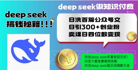 Deepseek做知识付费日洗百篇公众号文日引300+创业粉，卖课日四位数变现保姆级教程-SSOKS网创项目-分享创业资讯_最新网络项目资源