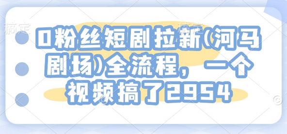 0粉丝短剧拉新(河马剧场)全流程，一个视频搞了2954-SSOKS网创项目-分享创业资讯_最新网络项目资源