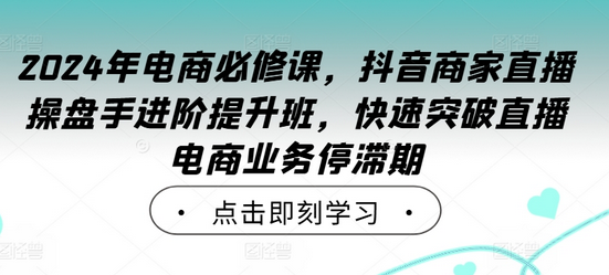 2024年电商必修课，抖音商家直播操盘手进阶提升班，快速突破直播电商业务停滞期-SSOKS网创项目-分享创业资讯_最新网络项目资源