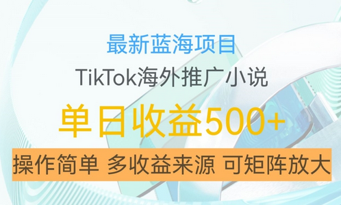 最新蓝海项目，利用tiktok海外推广小说赚钱佣金，简单易学，日入500+，可矩阵放大-SSOKS网创项目-分享创业资讯_最新网络项目资源