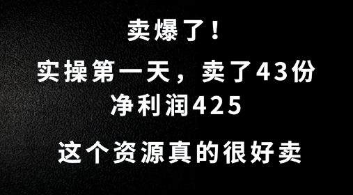 这个资源，需求很大，实操第一天卖了43份，净利润425-SSOKS网创项目-分享创业资讯_最新网络项目资源
