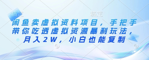 闲鱼卖虚拟资料项目，手把手带你吃透虚拟资源暴利玩法，月入2W，小白也能复制-SSOKS网创项目-分享创业资讯_最新网络项目资源