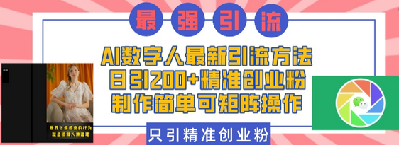 AI数字人最新引流方法，日引200+精准创业粉，制作简单可矩阵操作-SSOKS网创项目-分享创业资讯_最新网络项目资源