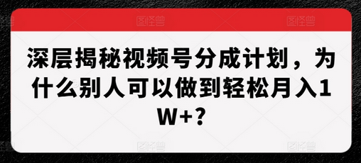 深层揭秘视频号分成计划，为什么别人可以做到轻松月入1W+?-SSOKS网创项目-分享创业资讯_最新网络项目资源