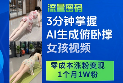 3分钟掌握AI生成俯卧撑女孩视频，零成本涨粉变现，1个月1W粉-SSOKS网创项目-分享创业资讯_最新网络项目资源