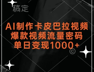AI制作卡皮巴拉视频，爆款视频流量密码，单日变现1k-SSOKS网创项目-分享创业资讯_最新网络项目资源