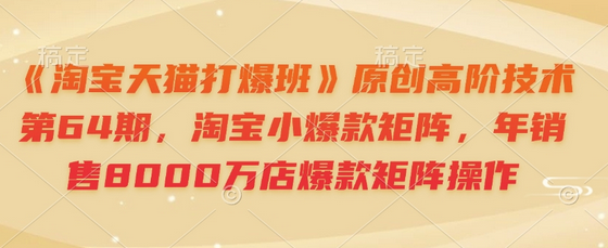 《淘宝天猫打爆班》原创高阶技术第64期，淘宝小爆款矩阵，年销售8000万店爆款矩阵操作-SSOKS网创项目-分享创业资讯_最新网络项目资源