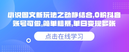 小说推文图文新玩法之动静结合，0粉抖音账号可做，简单粗暴，单日变现多张-SSOKS网创项目-分享创业资讯_最新网络项目资源