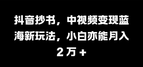 抖音抄书，中视频变现蓝海新玩法，小白亦能月入 过W-SSOKS网创项目-分享创业资讯_最新网络项目资源