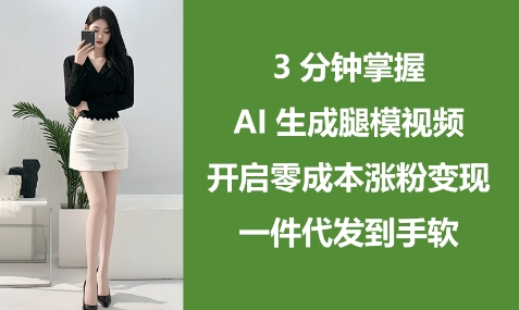3分钟掌握AI生成腿模视频，开启零成本涨粉变现，一件代发到手软-SSOKS网创项目-分享创业资讯_最新网络项目资源