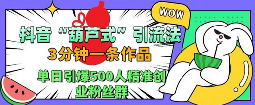 抖音葫芦式引流法，三分钟一条作品，单日引爆抖音500人精准创业粉丝群-SSOKS网创项目-分享创业资讯_最新网络项目资源