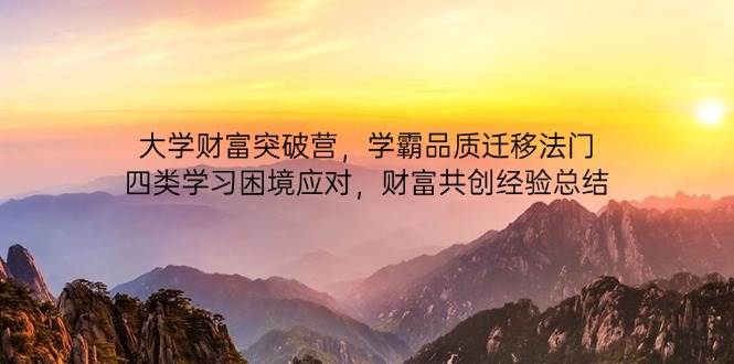 （14484期）大学财富突破营，学霸品质迁移法门，四类学习困境应对，财富共创经验总结-SSOKS网创项目-分享创业资讯_最新网络项目资源