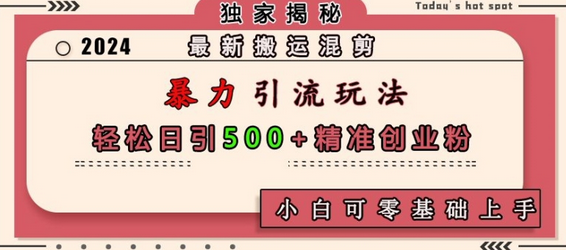 最新搬运混剪暴力引流玩法，轻松日引500+精准创业粉，小白可零基础上手-SSOKS网创项目-分享创业资讯_最新网络项目资源