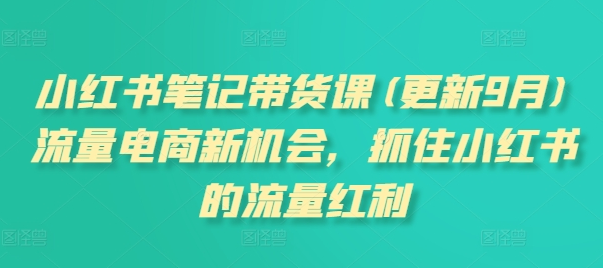 小红书笔记带货课(更新9月)流量电商新机会，抓住小红书的流量红利-SSOKS网创项目-分享创业资讯_最新网络项目资源