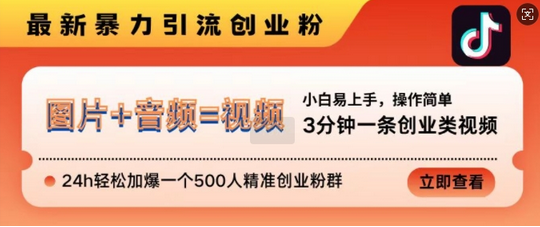 抖音最新暴力引流创业粉，3分钟一条创业类视频，24h轻松加爆一个500人精准创业粉群-SSOKS网创项目-分享创业资讯_最新网络项目资源