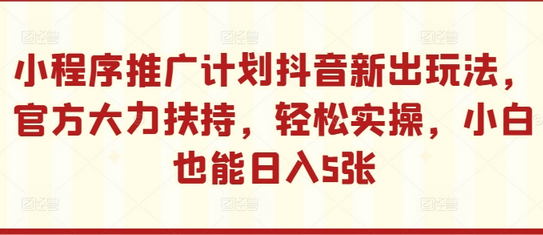 小程序推广计划抖音新出玩法，官方大力扶持，轻松实操，小白也能日入5张-SSOKS网创项目-分享创业资讯_最新网络项目资源