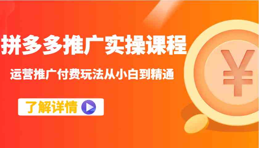 拼多多推广实操课程：运营推广付费玩法从小白到精通-SSOKS网创项目-分享创业资讯_最新网络项目资源