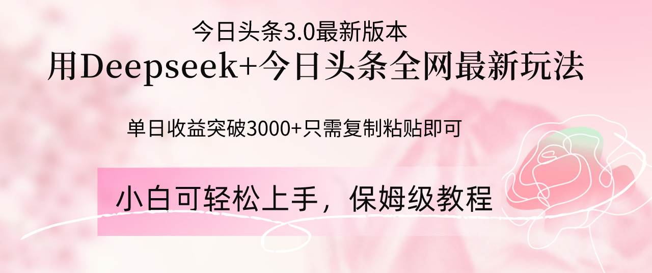（14452期）Deepseek结合今日头条全网最新玩法，单日收益突破3000+，只需要简单的…-SSOKS网创项目-分享创业资讯_最新网络项目资源