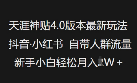 天涯神贴4.0版本最新玩法，抖音·小红书自带人群流量，新手小白轻松月入过W-SSOKS网创项目-分享创业资讯_最新网络项目资源