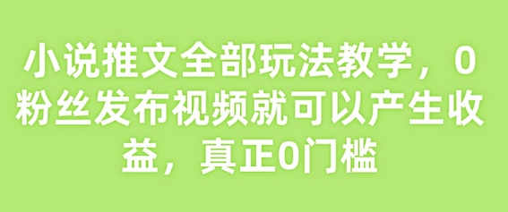 小说推文全部玩法教学，0粉丝发布视频就可以产生收益，真正0门槛-SSOKS网创项目-分享创业资讯_最新网络项目资源