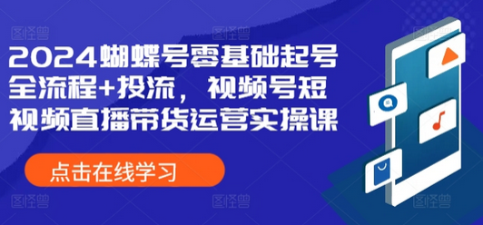 2024蝴蝶号零基础起号全流程+投流，视频号短视频直播带货运营实操课-SSOKS网创项目-分享创业资讯_最新网络项目资源