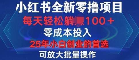 小红书全新纯零撸项目，只要有号就能玩，可放大批量操作，轻松日入100+-SSOKS网创项目-分享创业资讯_最新网络项目资源