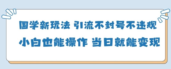 国学新玩法，引流不封号不违规小白也能操作，当日就能变现-SSOKS网创项目-分享创业资讯_最新网络项目资源