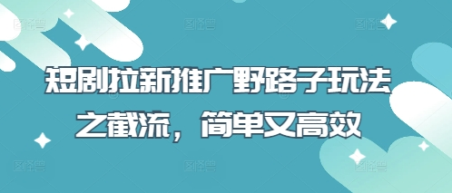 短剧拉新推广野路子玩法之截流，简单又高效 2025-04-01 分类：VIP教程 / 网赚教程 / 网赚项目 评论(0)-SSOKS网创项目-分享创业资讯_最新网络项目资源