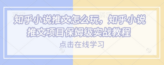 知乎小说推文怎么玩，知乎小说推文项目保姆级实战教程-SSOKS网创项目-分享创业资讯_最新网络项目资源