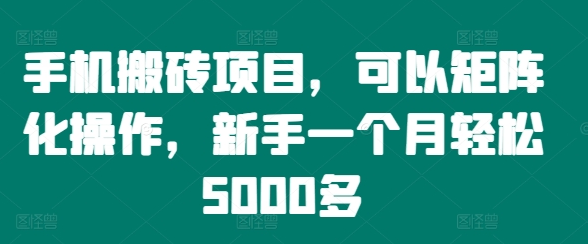 手机搬砖项目，可以矩阵化操作，新手一个月轻松5000多-SSOKS网创项目-分享创业资讯_最新网络项目资源