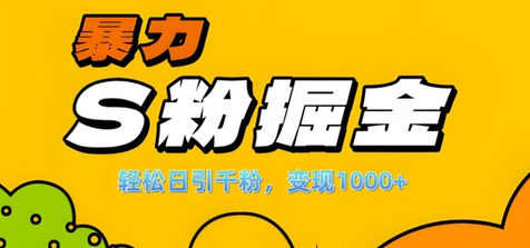 单人单机日引千粉，变现1k+，S粉流量掘金计划攻略-SSOKS网创项目-分享创业资讯_最新网络项目资源