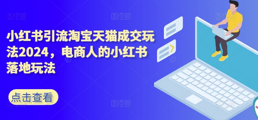 小红书引流淘宝天猫成交玩法2024，电商人的小红书落地玩法-SSOKS网创项目-分享创业资讯_最新网络项目资源