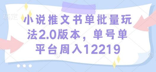 小说推文书单批量玩法2.0版本，单号单平台周入12219-SSOKS网创项目-分享创业资讯_最新网络项目资源