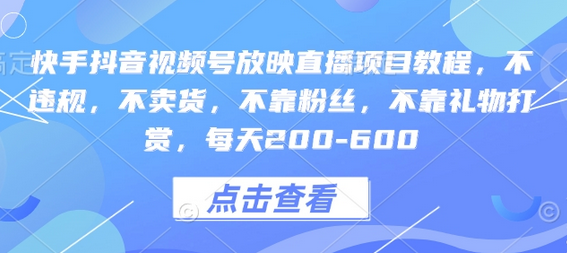 快手抖音视频号放映直播项目教程，不违规，不卖货，不靠粉丝，不靠礼物打赏，每天200-600-SSOKS网创项目-分享创业资讯_最新网络项目资源