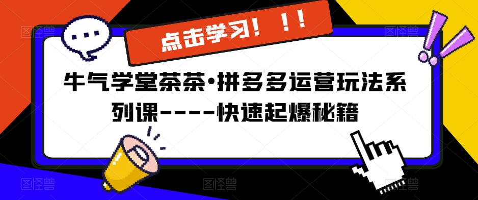 牛气学堂茶茶•拼多多运营玩法系列课—-快速起爆秘籍【更新】-SSOKS网创项目-分享创业资讯_最新网络项目资源