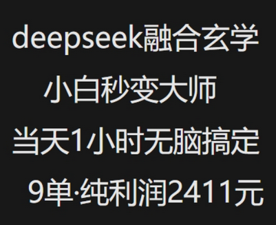抖音小红书deepseek融合玄学，纯小白秒变大师，当天1小时无脑搞定9单，纯利润上千-SSOKS网创项目-分享创业资讯_最新网络项目资源