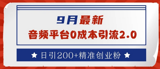 9月最新：音频平台0成本引流，日引200+精准创业粉-SSOKS网创项目-分享创业资讯_最新网络项目资源