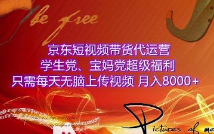 京东短视频带货代运营，学生党、宝妈党超级福利，只需每天无脑上传视频，月入8000+-SSOKS网创项目-分享创业资讯_最新网络项目资源