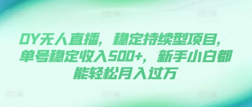 DY无人直播，稳定持续型项目，单号稳定收入500+，新手小白都能轻松月入过万-SSOKS网创项目-分享创业资讯_最新网络项目资源