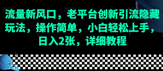 流量新风口，老平台创新引流隐藏玩法，操作简单，小白轻松上手，日入2张，详细教程-SSOKS网创项目-分享创业资讯_最新网络项目资源