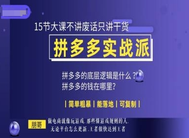 朋哥电商(拼多多实战派)，15节大课不讲废话只讲干货，简单粗暴 能落地 可复制-SSOKS网创项目-分享创业资讯_最新网络项目资源