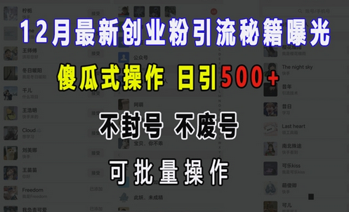12月最新创业粉引流秘籍曝光 傻瓜式操作 日引500+ 不封号 不废号 可批量操作-SSOKS网创项目-分享创业资讯_最新网络项目资源