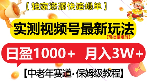 实测视频号最新玩法，中老年赛道，独家资源，月入过W+-SSOKS网创项目-分享创业资讯_最新网络项目资源