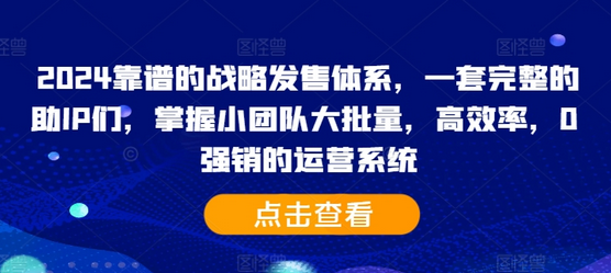 2024靠谱的战略发售体系，一套完整的助IP们，掌握小团队大批量，高效率，0 强销的运营系统-SSOKS网创项目-分享创业资讯_最新网络项目资源