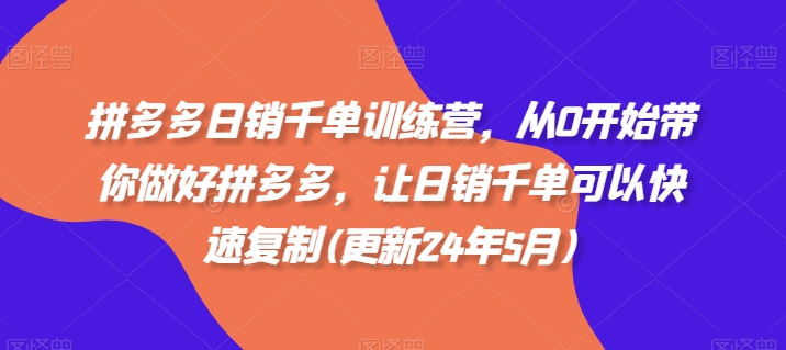 拼多多日销千单训练营，从0开始带你做好拼多多，让日销千单可以快速复制(更新25年4月)-SSOKS网创项目-分享创业资讯_最新网络项目资源