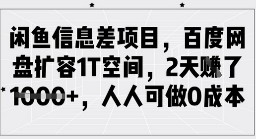 闲鱼信息差项目，百度网盘扩容1T空间，2天收益1k+，人人可做0成本-SSOKS网创项目-分享创业资讯_最新网络项目资源