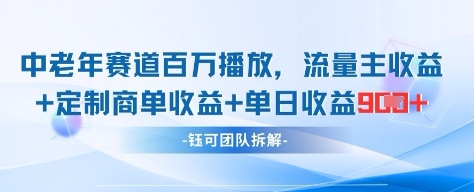 中老年赛道百万播放+流量主收益+定制收益，单日收益9张-SSOKS网创项目-分享创业资讯_最新网络项目资源