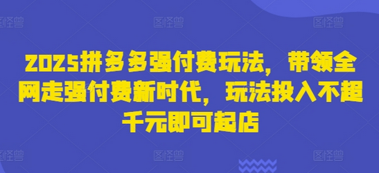 2025拼多多强付费玩法，带领全网走强付费新时代，玩法投入不超千元即可起店 2025-04-04 分类：VIP教程 / 网赚教程 / 网赚项目 评论(0)-SSOKS网创项目-分享创业资讯_最新网络项目资源
