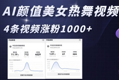 AI颜值美女热舞视频，4条视频涨粉1000+，实测6分钟一条-SSOKS网创项目-分享创业资讯_最新网络项目资源